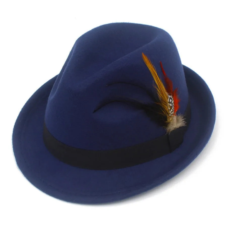 European and American Style Woolen   Women's Autumn and Winter Fashion Feather Show Hats Men's Jazz Hats