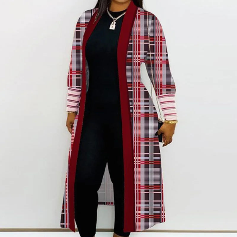 V Neck Casual Loose Female Print Long Outerwear Vintage Patchwork Streetwear Open Stitch Coats Long Sleeve Office Women Jackets