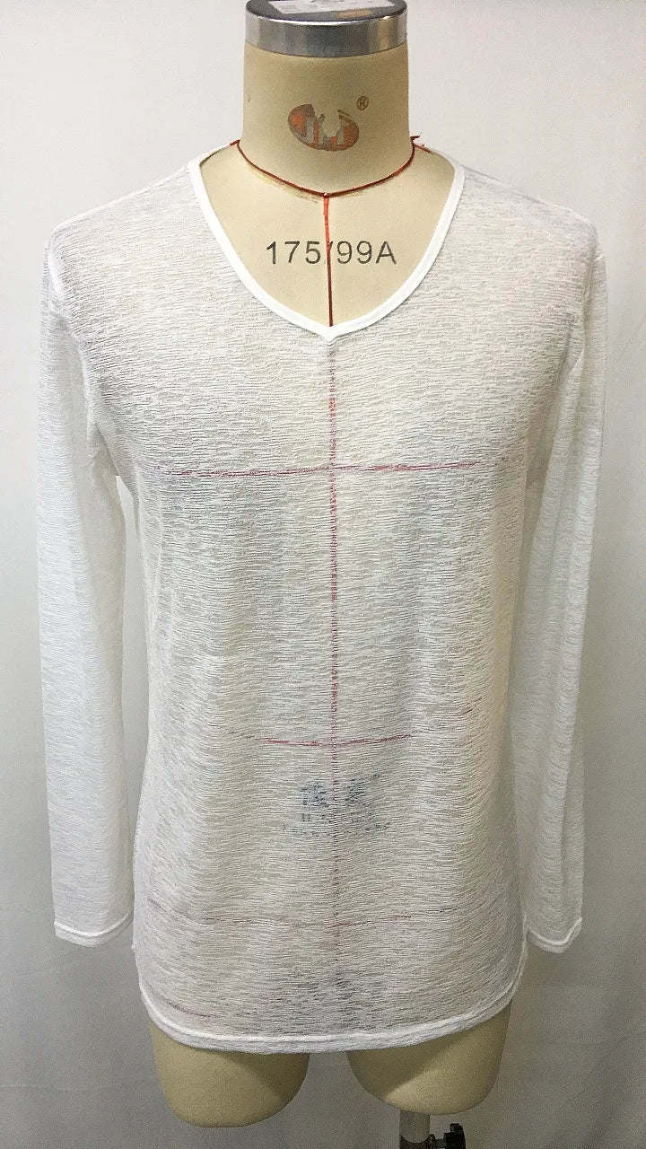 New European and American Plus Size Men's Solid Color Thin Breathable Long Sleeved T-shirt streetwear