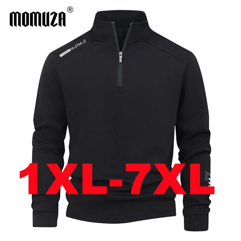 Plus Size Men's Sweatshirts 1XL-7XL Loose Fit Pullover Spring Autumn Casual Long Sleeve Stand Collar Zipper Top Streetwear 185KG