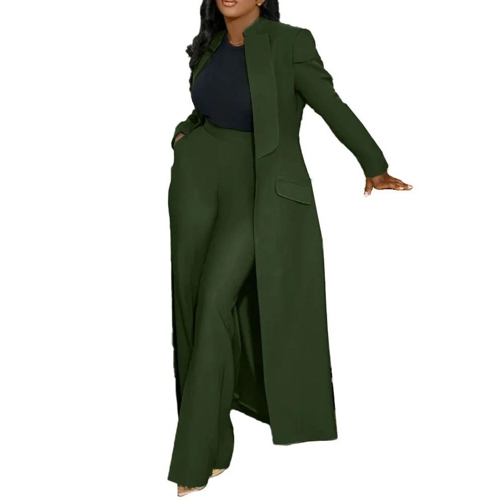 Streetwear Fashion X-Long Blazer Coat and Long Pants Suit 2 Two Piece Set for Women 2025 Spring African Work Business Outfits