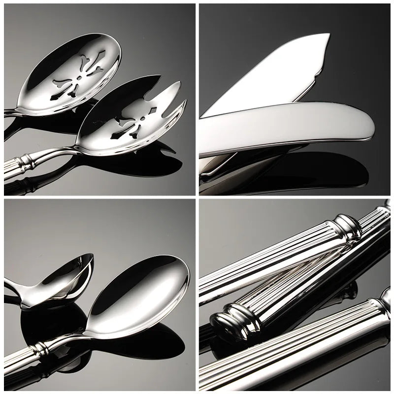 High Value 420 Stainless Steel Roman Cutlery Set Public Spoon Fork Knives Silverware Western Hotel Table Decoration Luxury Gift
