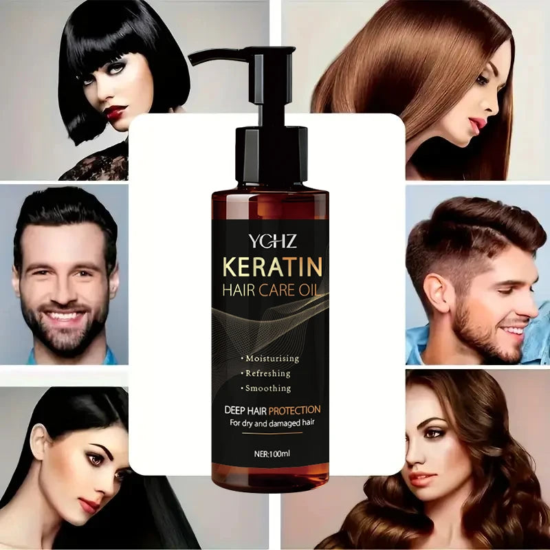 Keratin Hair Oil, Nourishes and Protects Hair, Effective Moisturizing Care, Instantly Makes Hair Shiny and Smooth, with a Charming Fragrance, Suitable for All Types of Dry and Frizzy Hair