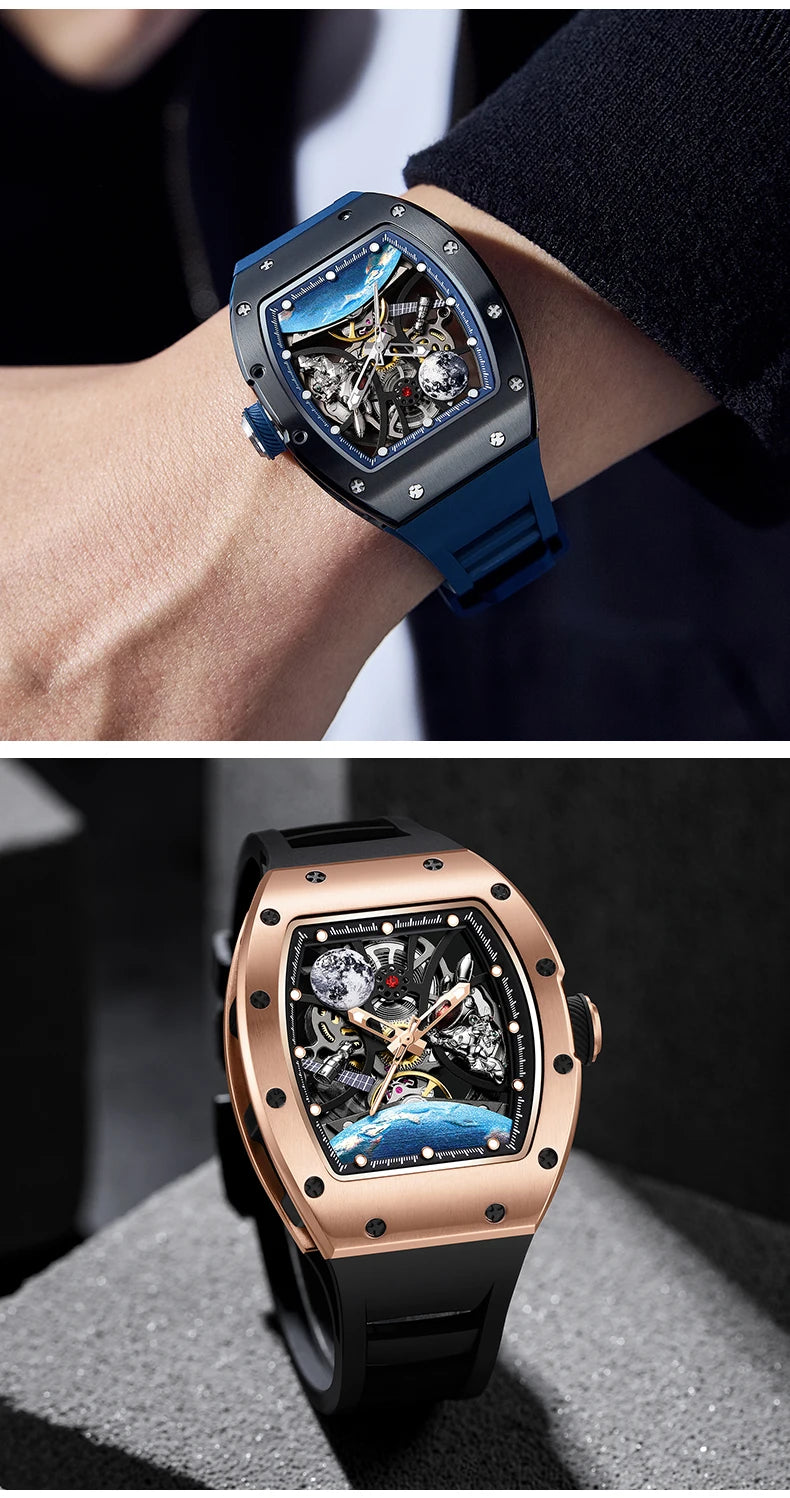 Hollow Automatic Mechanical Watch 5ATM Waterproof Sports Silicone Strap Custom Logo High-Quality Wristwatch Active Lifestyle