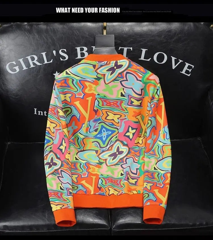 European and American fashion new trendy men's color hot stamping casual sweater light luxury handsome high-end versatile top