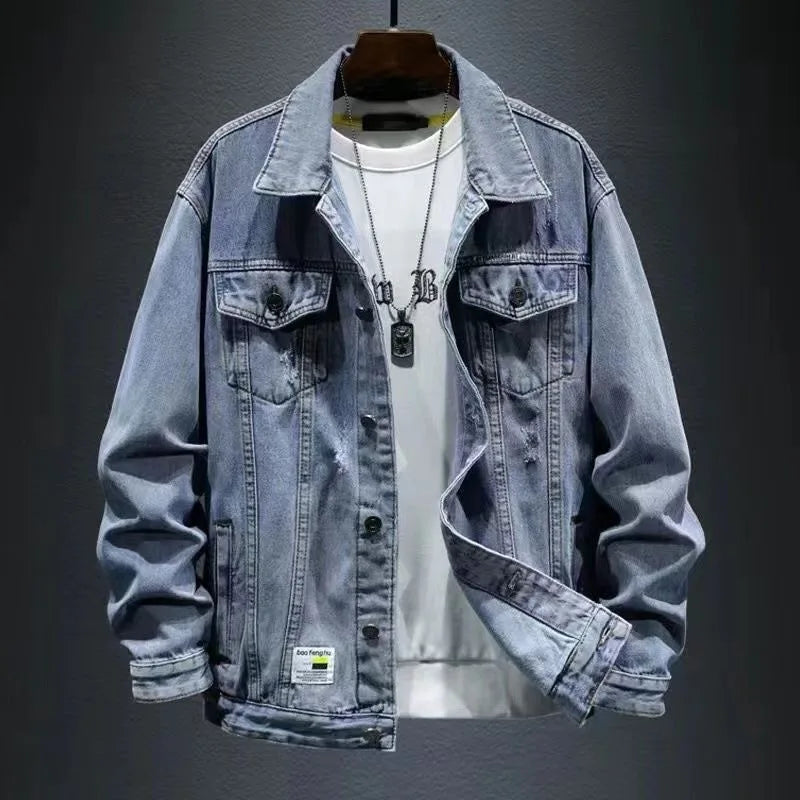 Sli American Retro Workwear Denim Jaet Men Trendy Loose Versatile Jaet Men Spring Autumn Loose Fit Youthful Energy