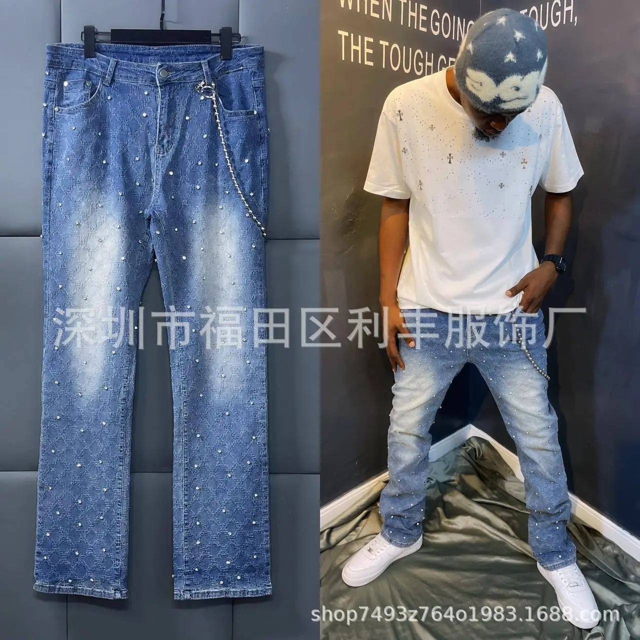 Jeans Denim Men Long Pants Flare Pant Hole Sheath High Waist Casual Punk Gothic Streetwear Straight Trousers Autumn Winter