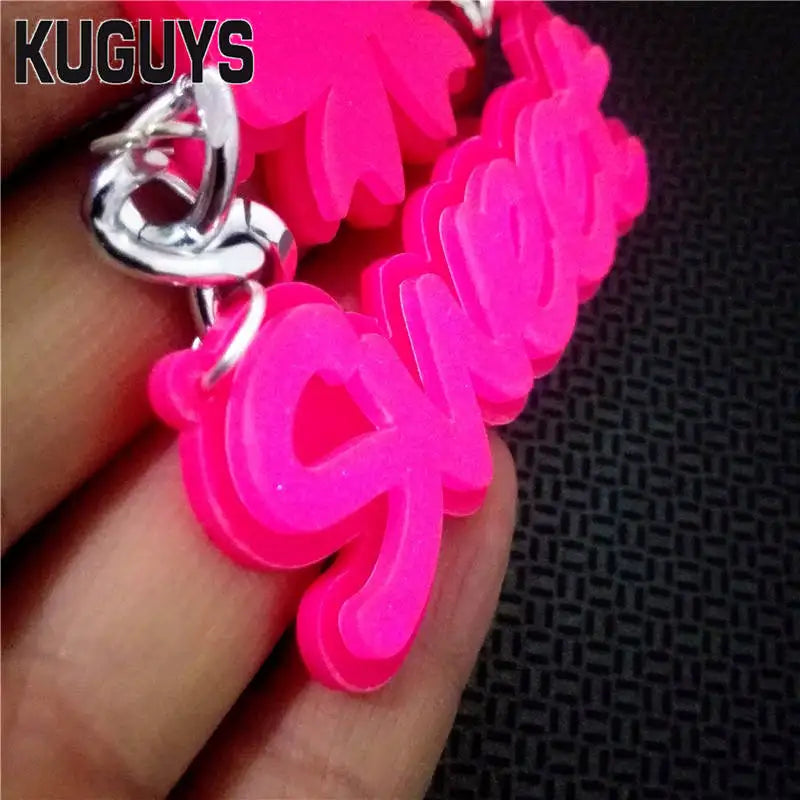 KUGUYS Glitter Pink Sweet Drop Dangle Earrings for Women Bowknot Accessories Acrylic Jewelry
