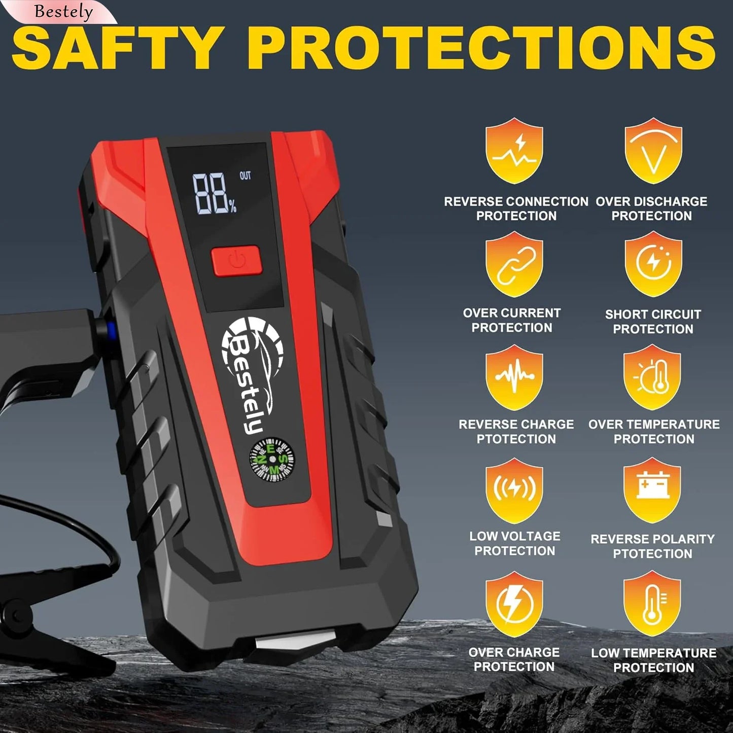Latest 12v Car Battery Jump Starter,3000A Peak Jump Starter Battery Pack,Portable Jump Box with Full LCD Screen & LED Light &USB