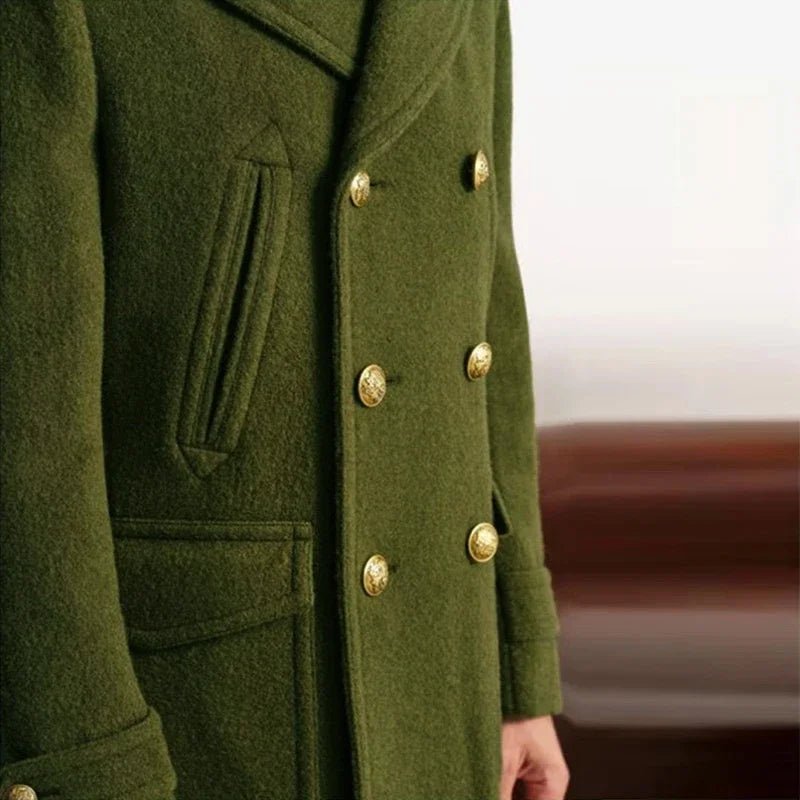 2025 Spring Vintage Woolen Trench Mid Coats Men New Casual Button-up Lapel Woolen Jacket for Mens Office Outdoor Woolen Outfits