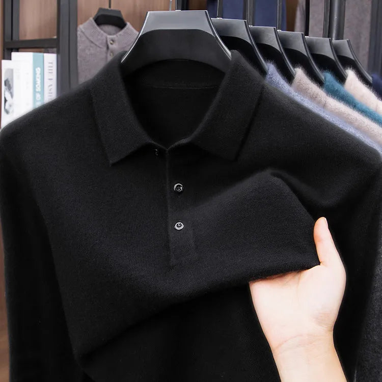 100% Australian Merino Wool Sweater, 360g Thickened Anti-Pilling, Polo Collar Gold Quality Pullover