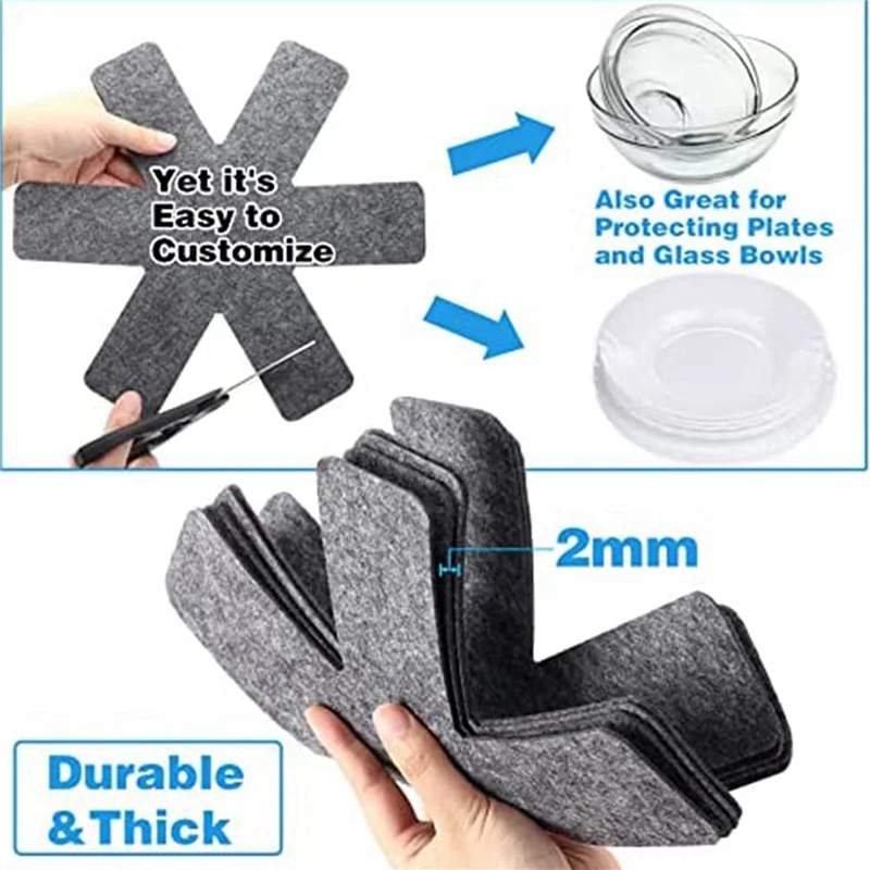 AT21-60 Pot Pan Protectors, 5 Sizes Of Gray Felt Pan And Pan Separator Pads, Non-Slip Pan Divider Pads