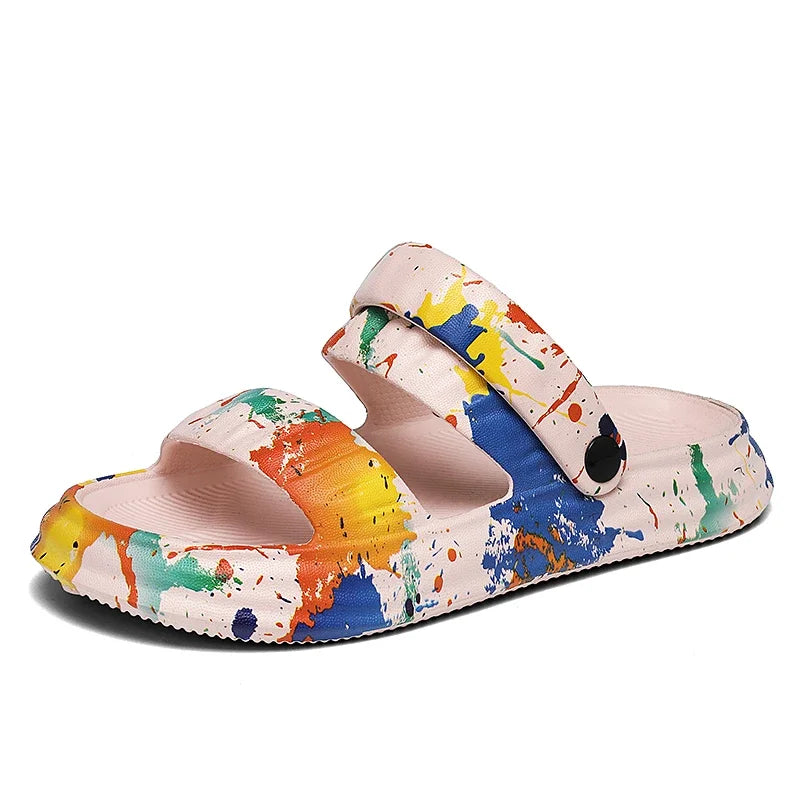 2024 New Thick-soled EVA Cave Shoes Women's Summer Wear Non-slip Beach Soft-soled Semi-Slippers Fashion Printed Sandals
