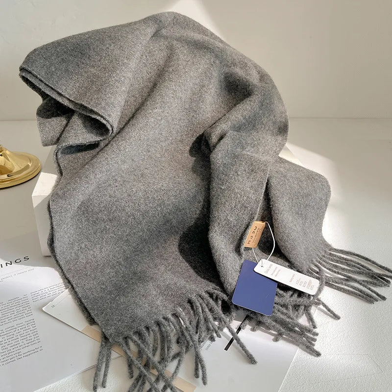 Fashion 100% Wool Scarf Soft Solid Color Scarf for Women Versatile Warm Winter Scarf Thicken Knitted Shawl Simple Tassel Scarves