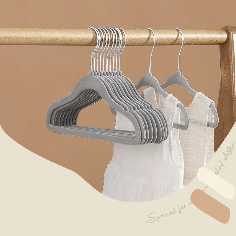 Pack of 10-Children's Velvet Non-Slip Hanger, Slim and Space Saving - 360° Swivel Hooks,Durable Junior Hanger