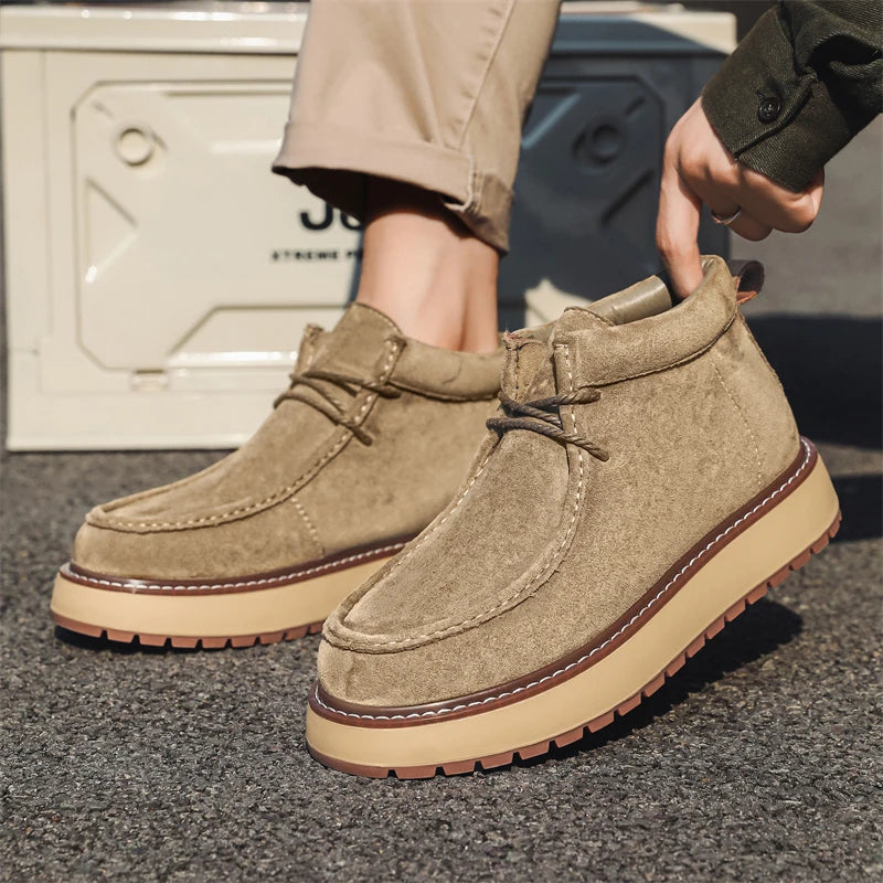 Autumn Men Platform Shoes Suede Leather Work Shoes Fashion Design Lace-up High Quality Ankle Boots Casual British Outdoor Shoes