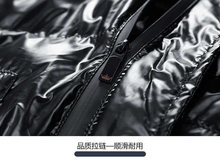 Men Parkas Thicken Warm Coat Men's Solid Color Parkas Coat Men's Fashion New Streetwear Winter Jacket Mens Glossy Black Jackets
