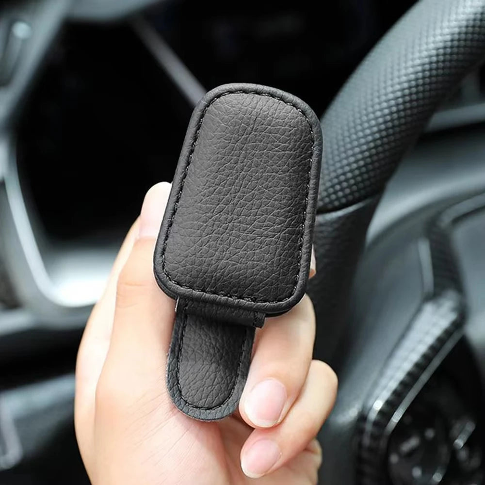1pcs Universal Car Sunglasses Holder Multi-Functional Ticket Portable Bracket Magnetic Oxhide Sunshade Storage Boxs Auto Parts ﻿