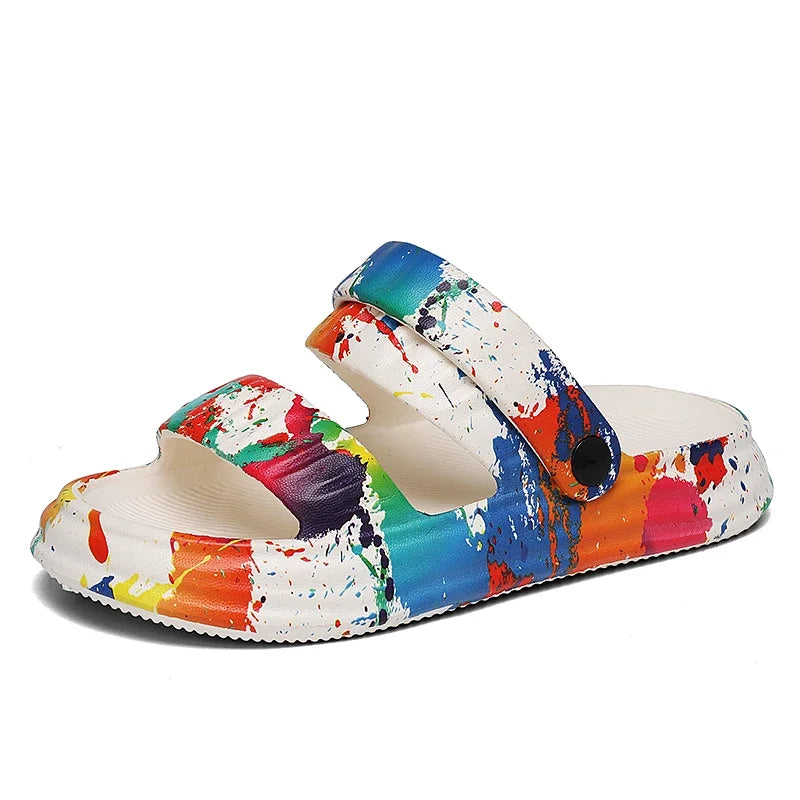 2024 New Thick-soled EVA Cave Shoes Women's Summer Wear Non-slip Beach Soft-soled Semi-Slippers Fashion Printed Sandals