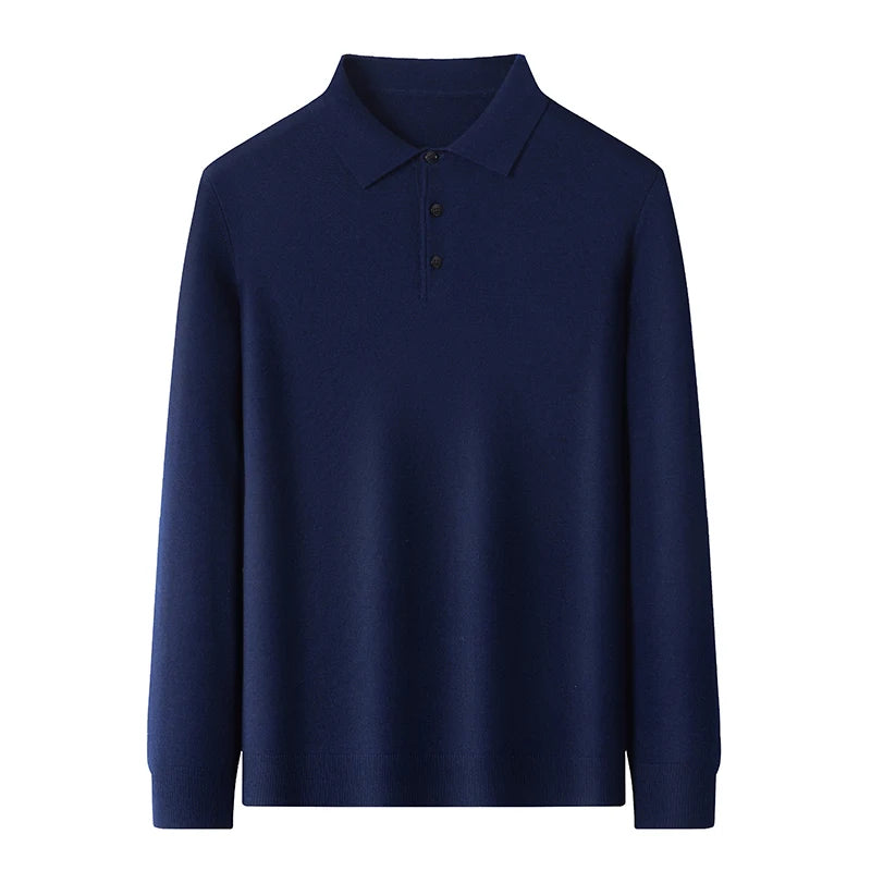 Men's Fine Wool Sweater Polo Collar Pullover Spring Autumn New Cashmere Knitwear Smart Casual Loose Men's Shirts Warm Soft Tops
