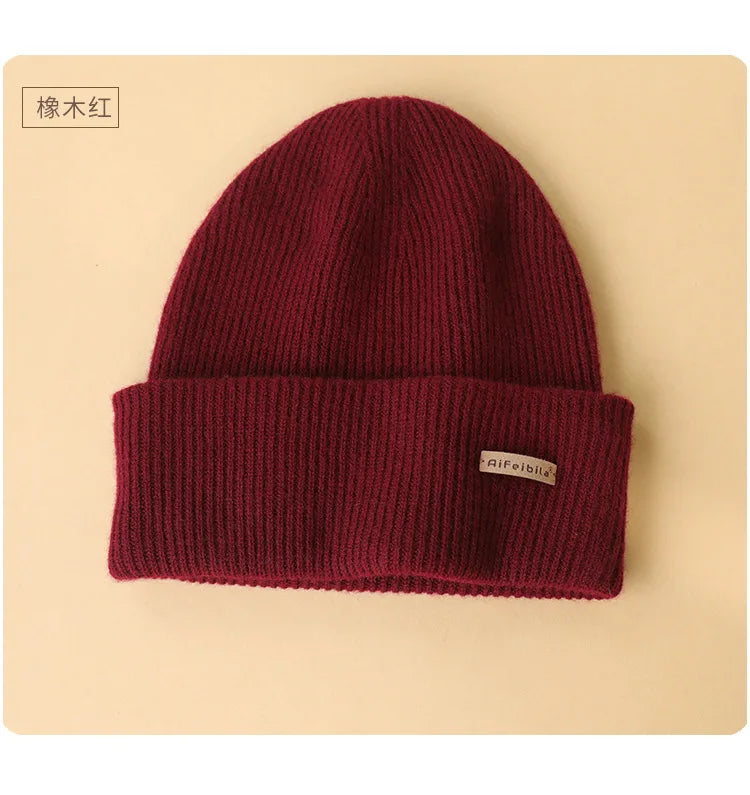 100% Merino Wool Double-Sided Beanie for Men Women Thick Soft Warm Winter Skull Caps Solid Color Knitted Beanies Hat