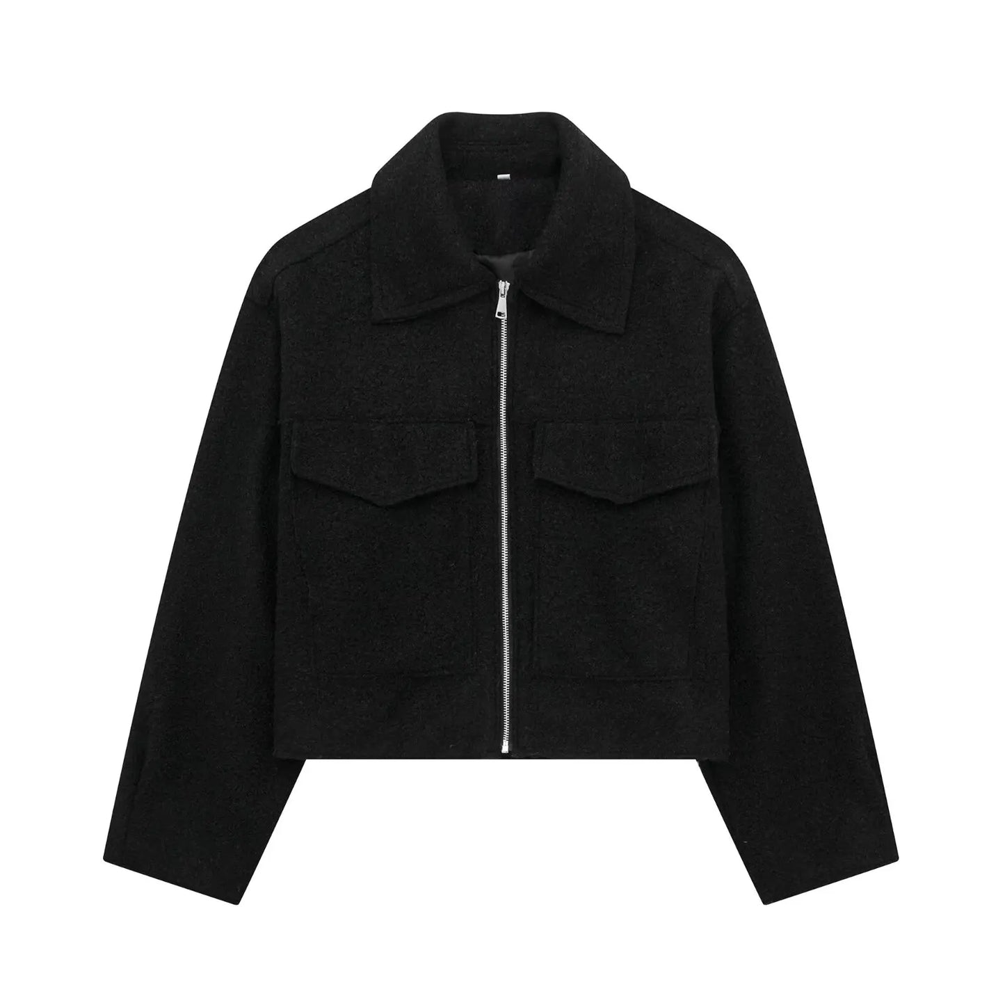DUOPERI Women Fashion Winter Autumn Fleece Cropped Jacket Lapel Collar Long Sleeves Female Chic Lady Casual Short Outwear