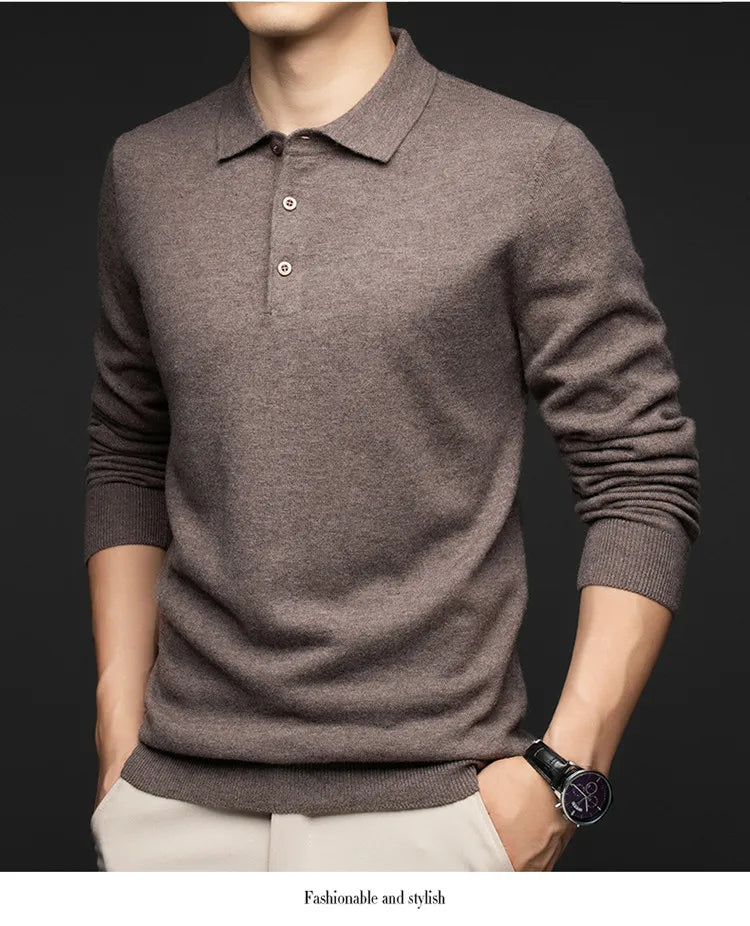 100% Australian Merino Wool Sweater, 360g Thickened Anti-Pilling, Polo Collar Gold Quality Pullover