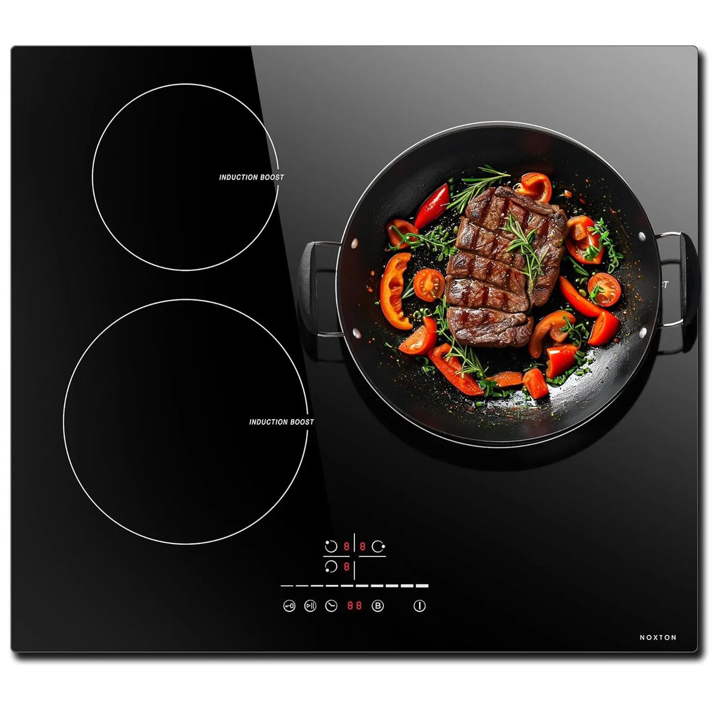 NOXTON Induction Hob 3-Burner, 60cm Built in Induction Hob, Electric Hob with Touch Control, Timer, Safety Lock, 5200Watts, wi