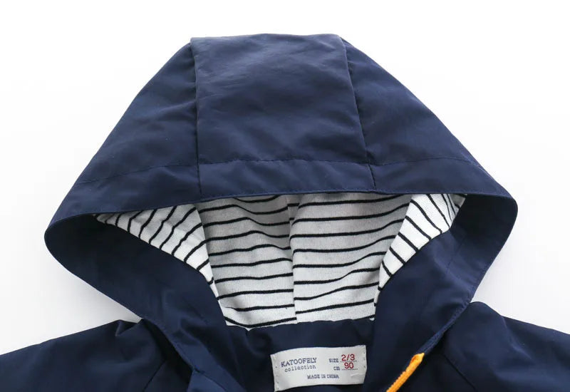 1 2 3 4 5 6 Years Spring Autumn Boys Coats Patchwork Cartoon Car Pattern Hooded Windbreaker Leisure Overcoat For Kids
