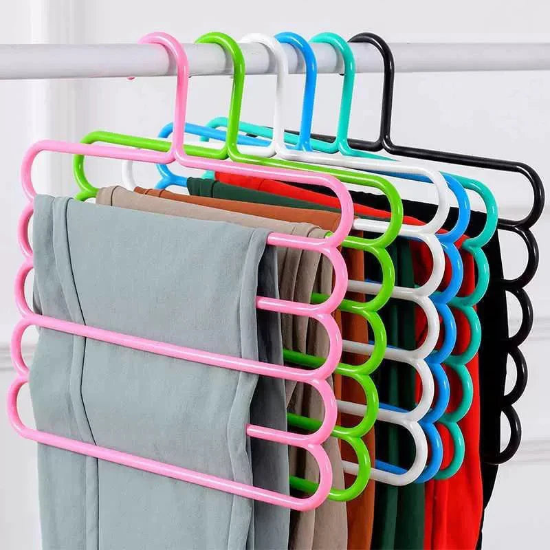 Clothes Hangers Trousers Hangers Holders Closet Storage Organizers 5 Layers Pants Towel Scarfs Racks Storage Organization