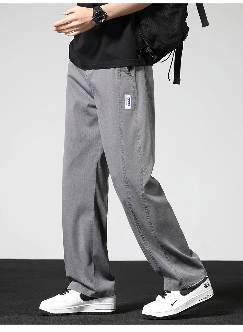 Summer Thin Casual Pants Men's Straight Wide Pants Brand Clothing Lyocell Stretch Loose Trousers Korean Trendy Man Clothing