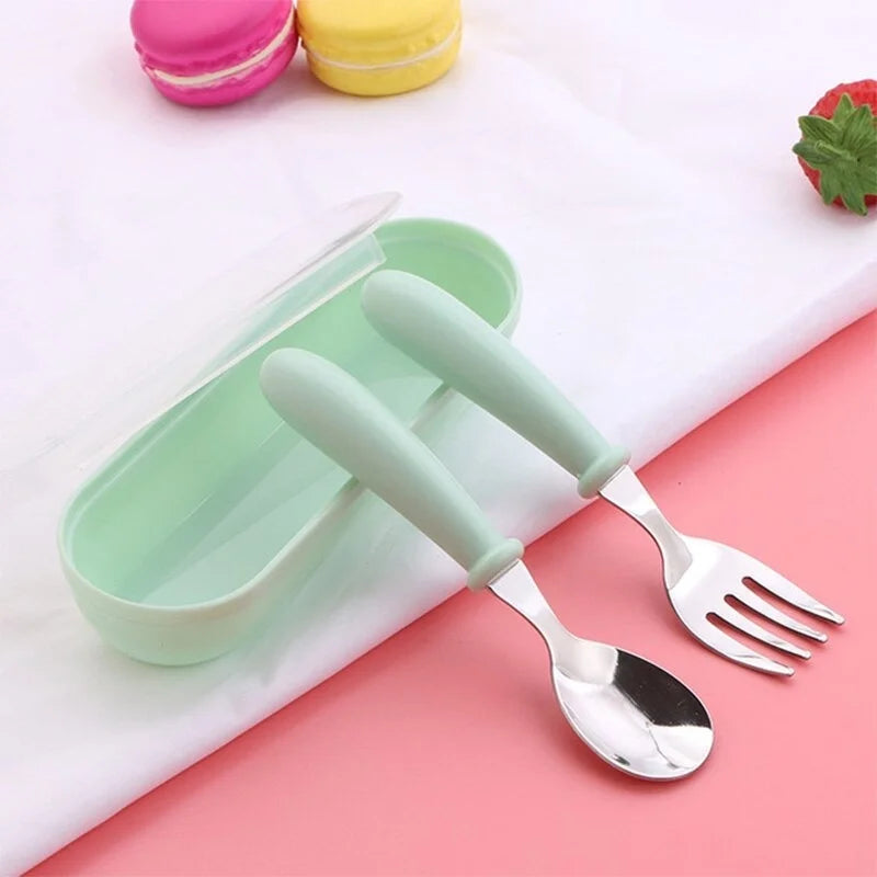 3-Piece Children's Utensil Set 304 Stainless Steel Spoon Fork for Toddlers with Portable Case Travel Kids Cutlery Tableware Gift