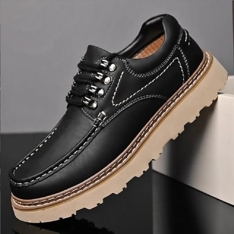 Men's Work Shoes Luxury Brand Leather Outdoor Casual Shoes for Men Dress Shoes High Quality Comfy Thick Bottom Shoes D2A54