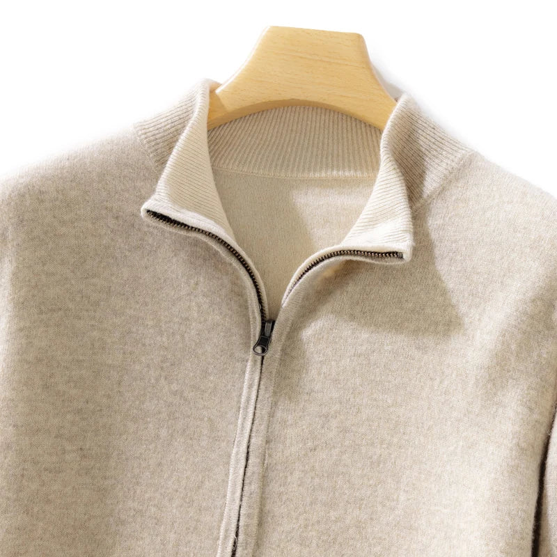 Men 100% Merino Wool Sweater Zipper Cardigan Wear Both Sides Autumn Winter Thick Warm Casual Cashmere Jumper Knitwear Coat Tops