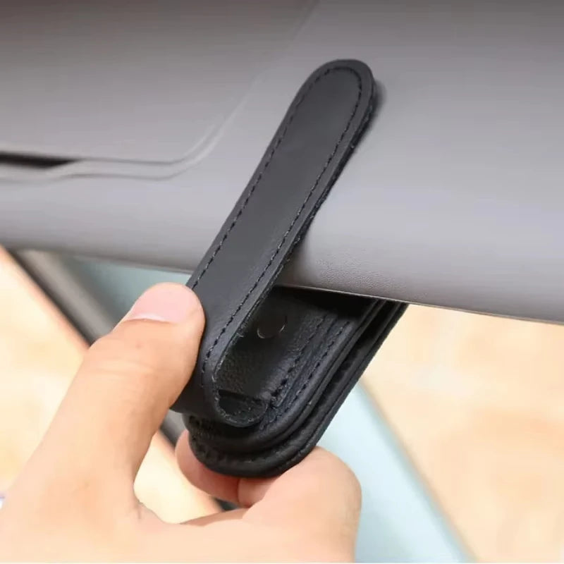 1pcs Universal Car Sunglasses Holder Multi-Functional Ticket Portable Bracket Magnetic Oxhide Sunshade Storage Boxs Auto Parts ﻿