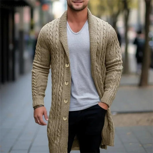 Cardigan Men Stand Collar Sweaters Coat Knitted Full Sleeve Single Breasted Solid Knit Thick Open Stitch Coats Autumn Winter
