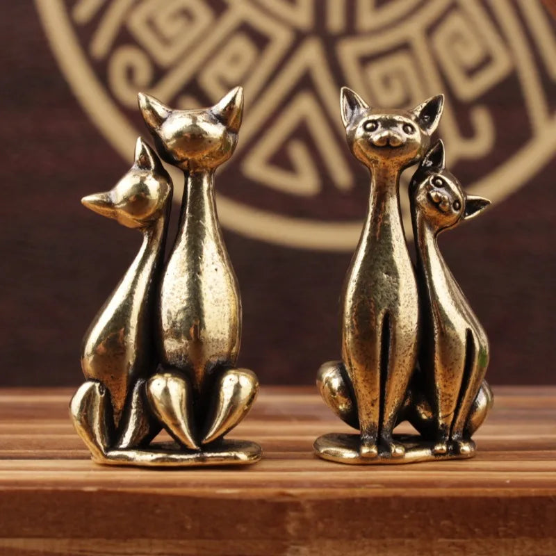 1PCS Brass Mini Double Cat Sculpture Ornament Crafts Anime Cat Ornament Home Desktop Living Room Office Small Ornament Crafts