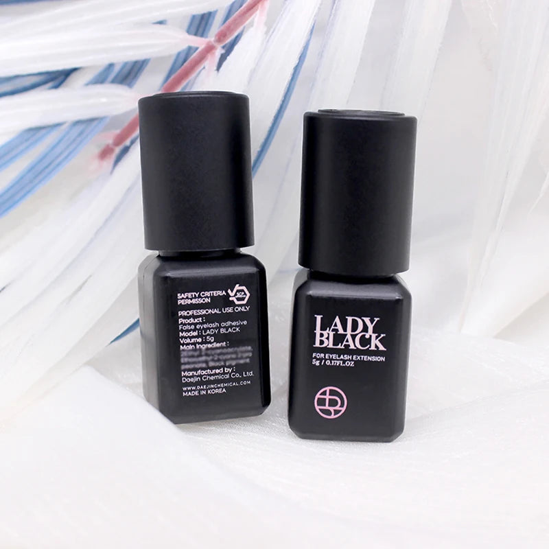 5 Bottles Original Lady Black Glue for Eyelash Extensions with Original Bag Low Irritation 5ml Korea False Lash Glue Makeup Tool