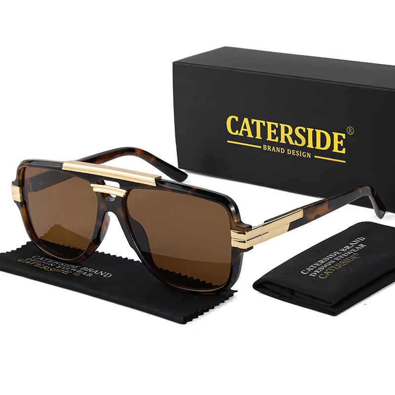 CATERSIDE Retro Square Big Frame Sunglasses Men Flat Top Double Bridge Pilot Punk Sun Glasses Women's Party Travel Eyewear UV400