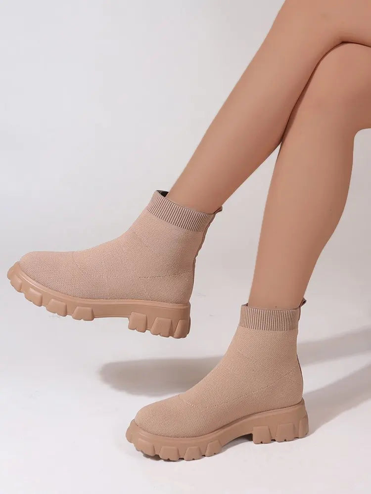 Mesh Women's Ankle Boots Fashion Women's Sock Boots Comfortable Breathable Slip-on Womens Boots High-top Women Thick-soled Shoes