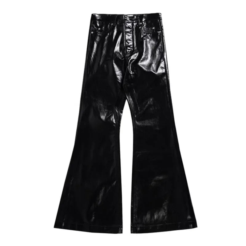 PFNW New Spring Men's Jeans Loose Wide Leg Coating Glossy Patent Leather Straight Male Denim Pants Niche Style 2025 12C509