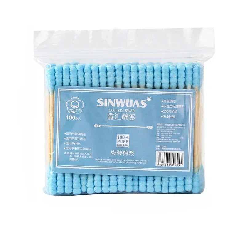 100-300Pcs Pink Double Head Cotton Swab Sticks Cotton Buds Tip for Medical Nose Ears Cleaning Accessories Female Make Up Remover
