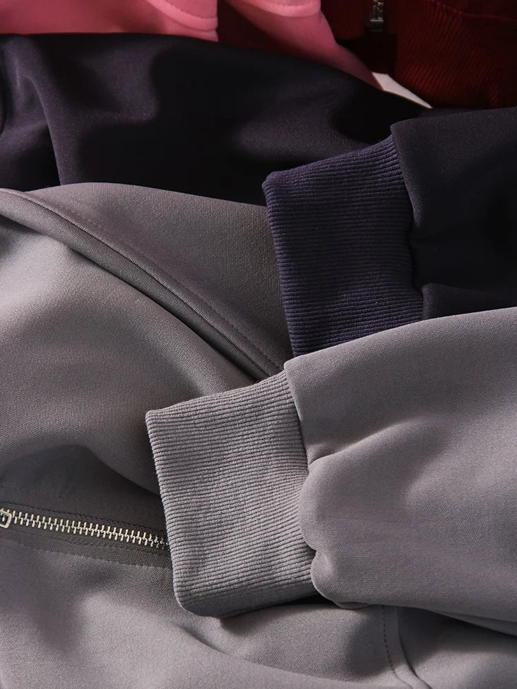 Gray Straight Pants Two Pieces Sets Women Outfit Long Sweatpants Street Wear Zipper Jacket Track Suits Sweatshirt Sets For Women