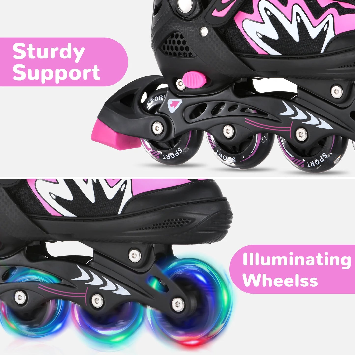Tomshoo Roller Blades Kids Adjustable Roller Skates w Light-Up Wheels Secure Triple Girls Boys Toddler Smooth Quiet Rollerblades