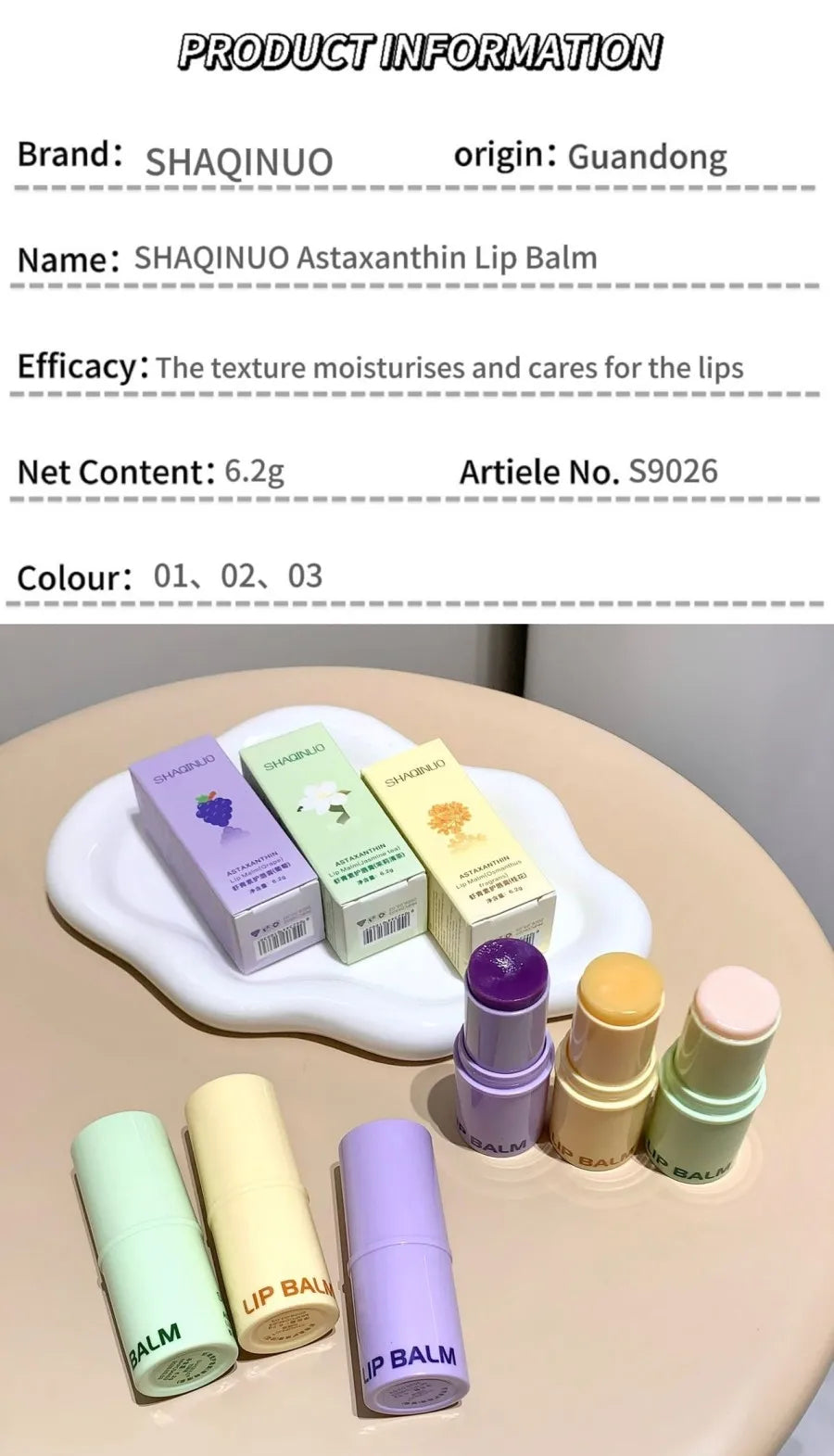 3-Color Lip Balm - Osmanthus, Jasmine Tea, and Grape Scents ,lip care, hydrating and nourishing