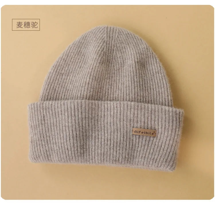 100% Merino Wool Double-Sided Beanie for Men Women Thick Soft Warm Winter Skull Caps Solid Color Knitted Beanies Hat
