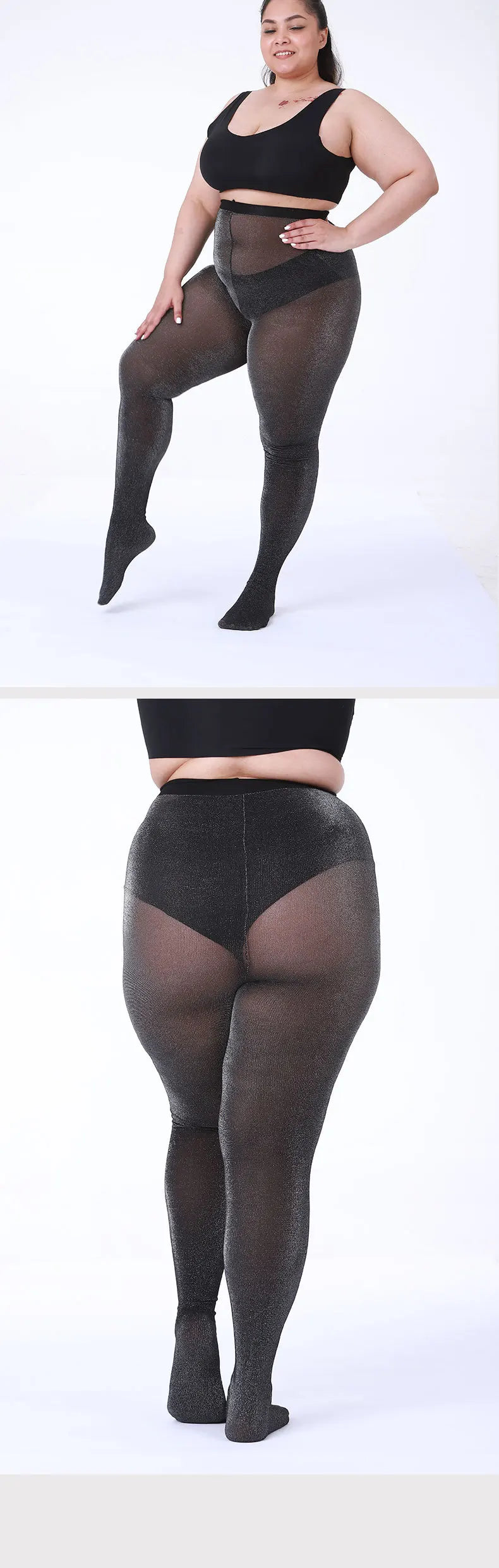 Plus Size Pantyhose 60D Sheer Tights Big Size Women's Silver Glitter Stockings Stretch sexy pour femme xxl Large Sizes up to 5XL