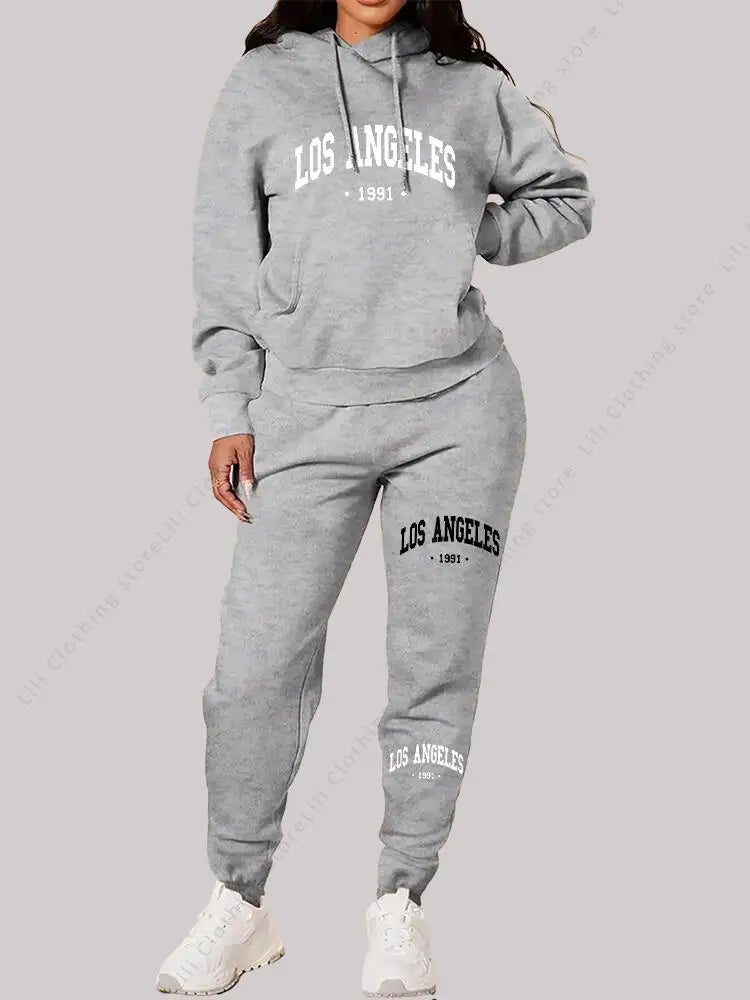 Los Angeles letter print Women Sets Hoodie and Pants sports suit High Quality Spring Autumn Aesthetic clothing Women activewear