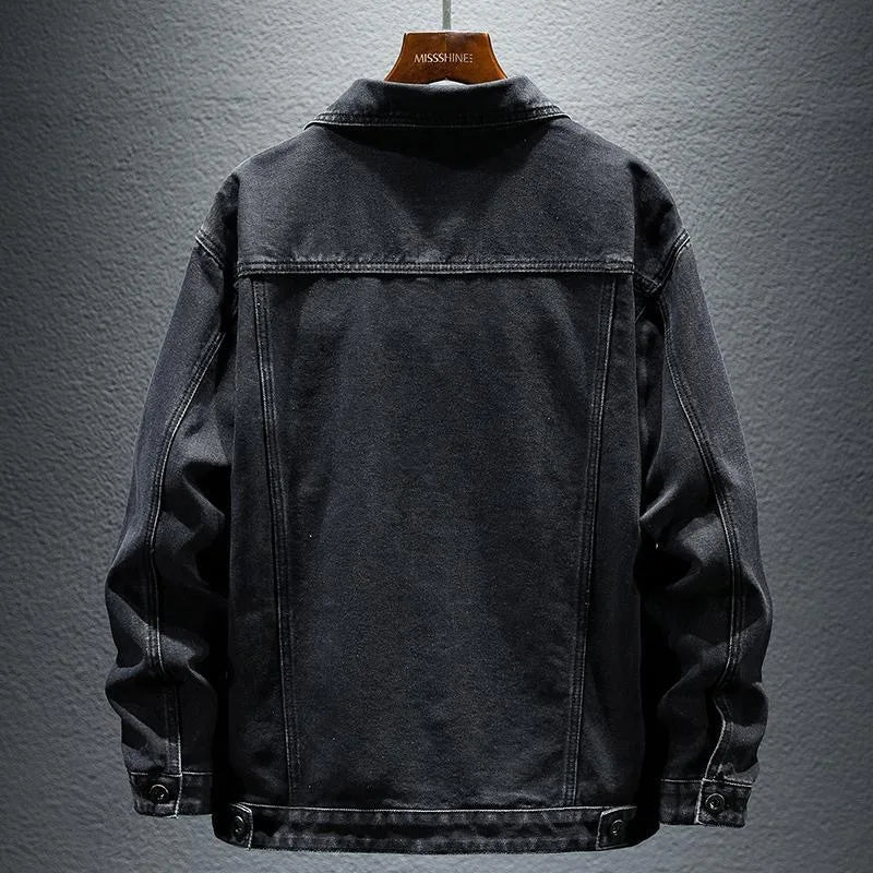 2024 Spring and Autumn New Fashion Solid Color Cotton Large Size Denim Jacket Men's Casual Relaxed Comfortable Breathable Jacket