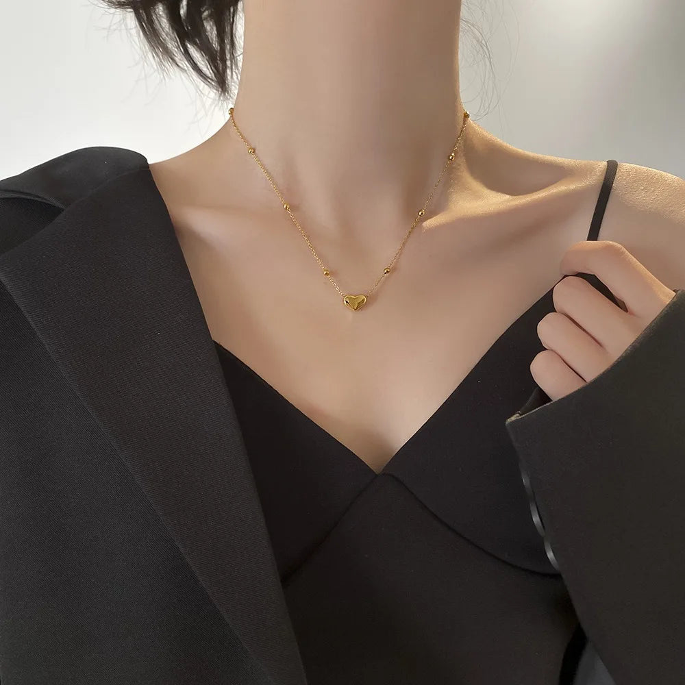 Stainless Steel Classic Charm Gold Color Heart Pendant Necklace for Women Temperament Fashion Chokers Bracelet Jewelry Colorfast